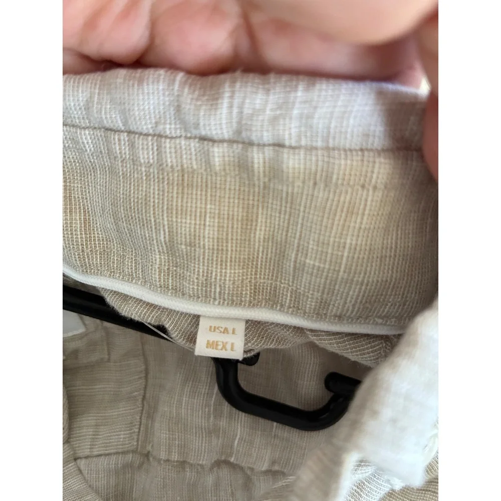 Porter & Ash Mens Tan 100% Linen Short Sleeve Button Down Shirt‎ Resort Wear L